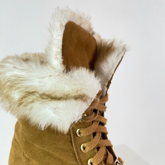 Cabincore | Michael Kors Faux Shearling Camel Lace-Up Bootie | Hygge Cozy Vibes - Picture 4 of 7